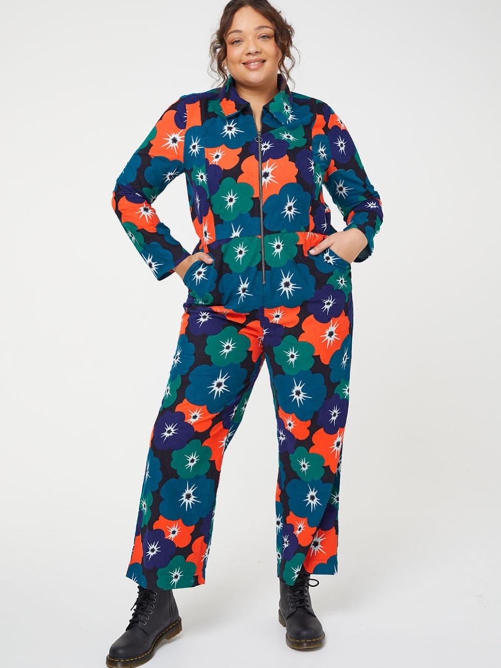 Joanie Minetta Corduroy Floral Print Jumpsuit
